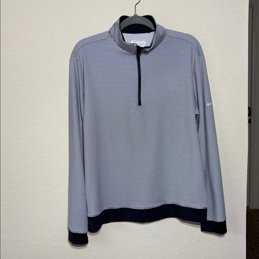 Columbia Golf Men's Striped White and Navy Blue Quarter-Zip Pullover Size M - Picture 2 of 8